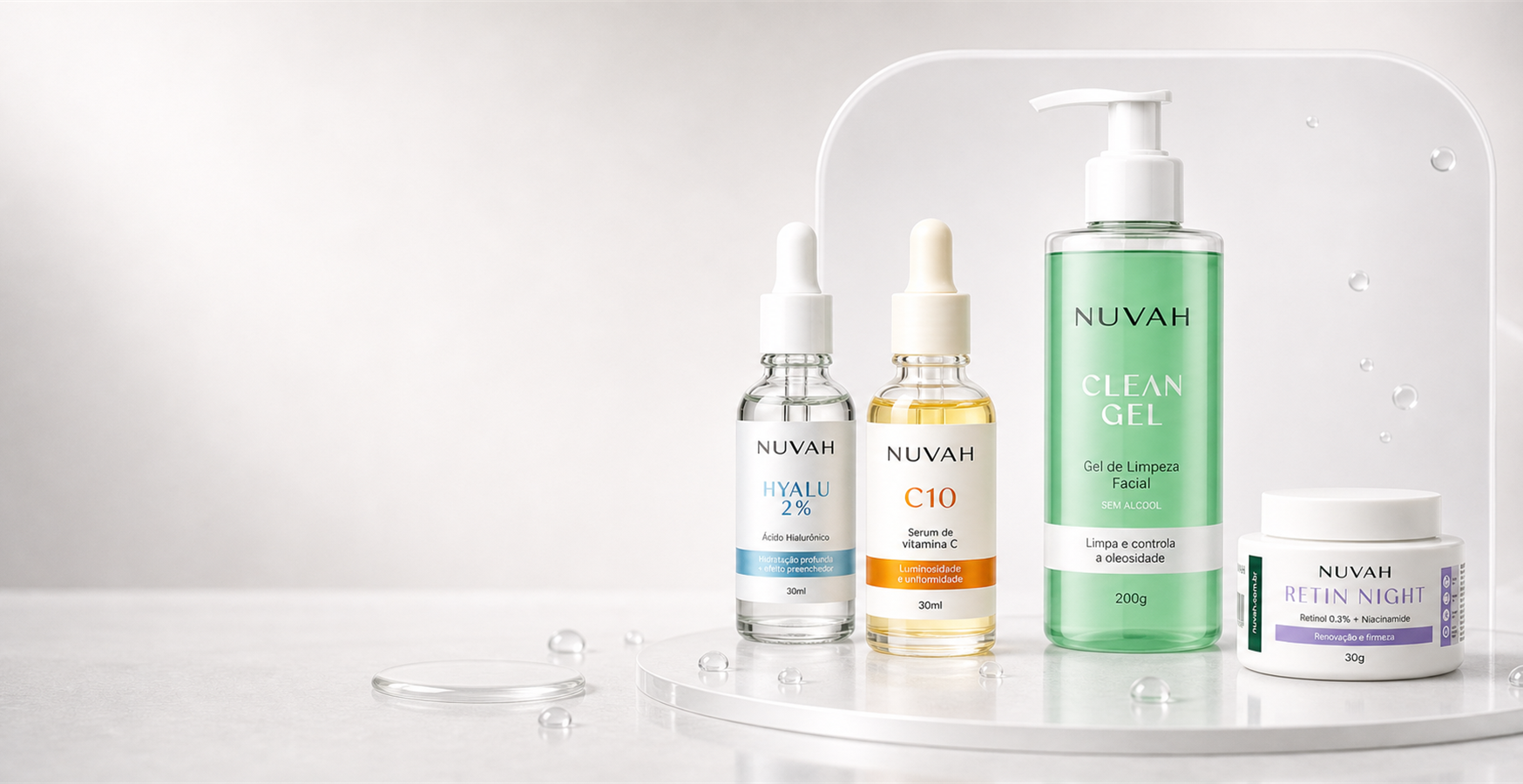 Linha completa NUVAH: HYALU, C10, CLEAN e RETIN